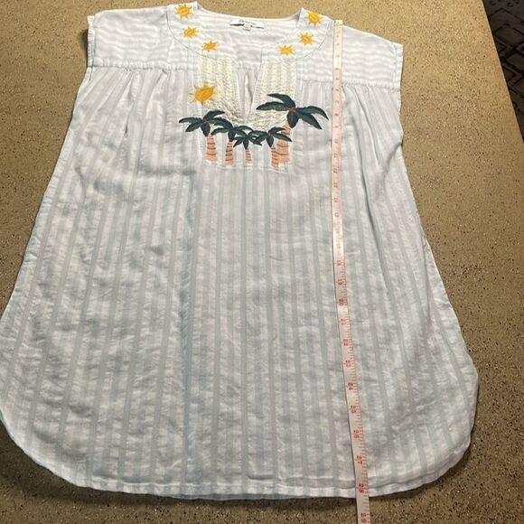 Madewell Palm Tree Sunshine Embroidered Blue White Striped Sleeveless Top XS - Picture 13 of 13